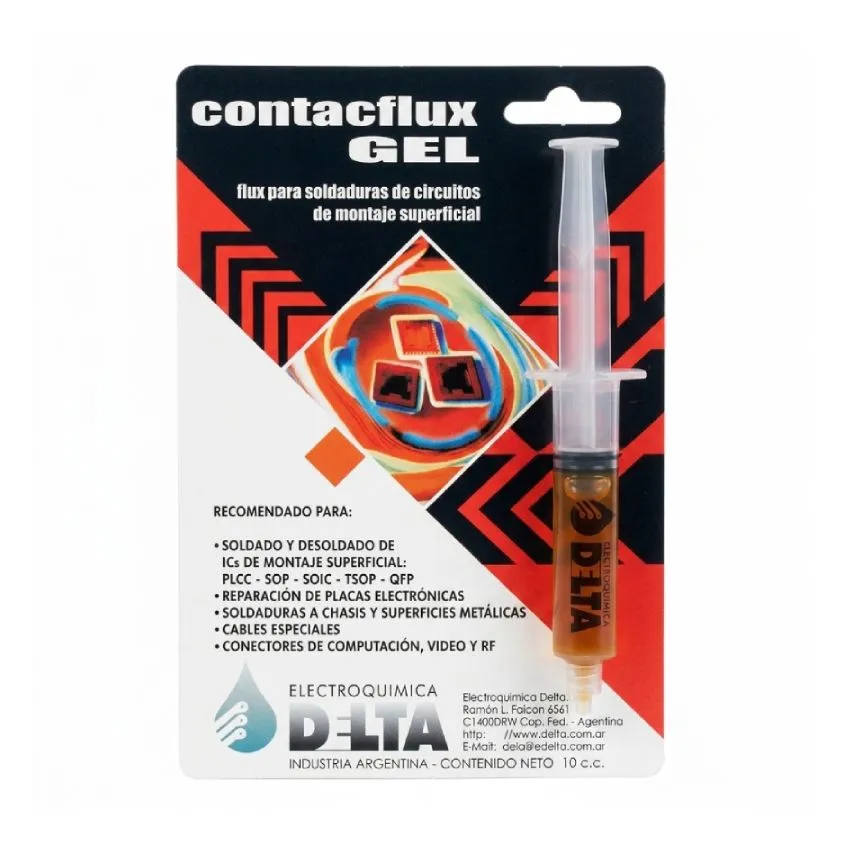 Contacflux GEL, flux p/ circuitos de montaje superficial jeringa 10CC Delta