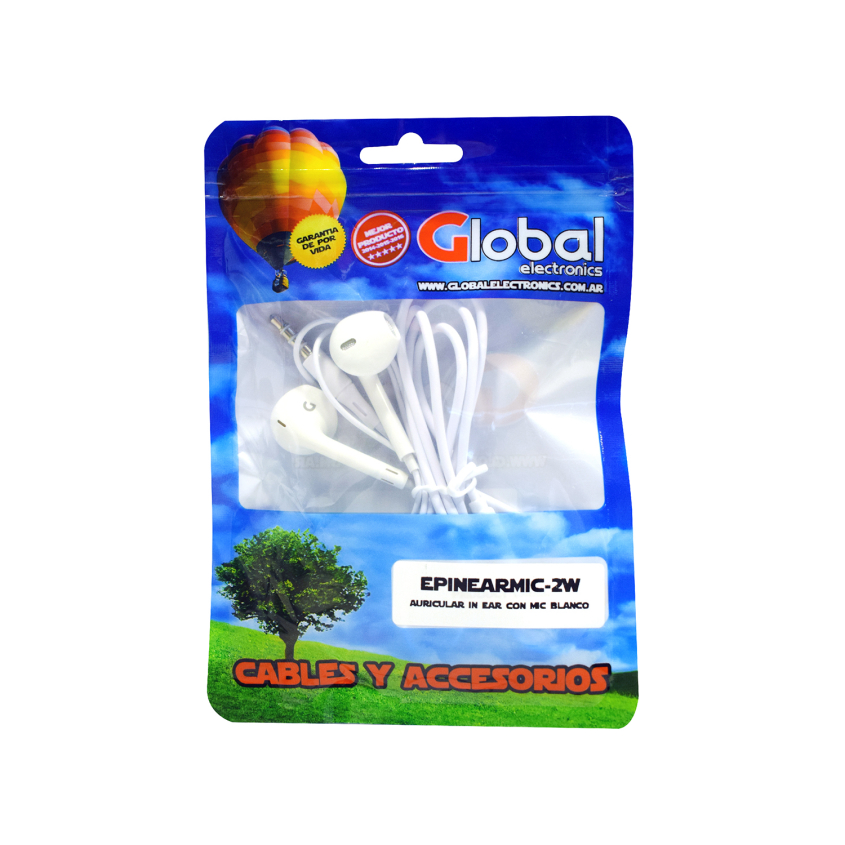 Auricular In Ear con Microfono Stereo 3.5 mm Blanco Global