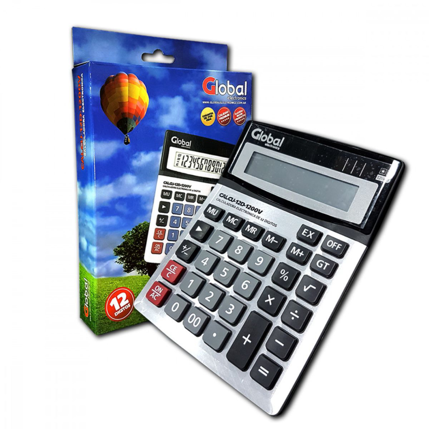 Calculadora 12 Digit metalica 1200V Plateada Bot. Grandes Global