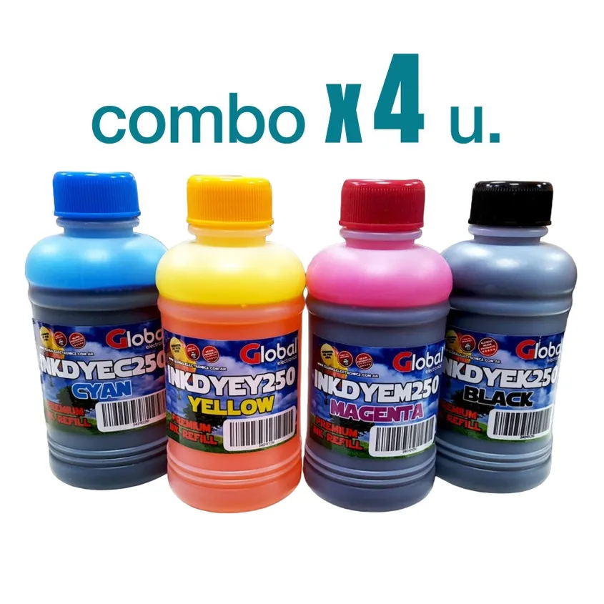 Combo Tinta Premium Universal Negro+Colores de 250 Cm3 Global