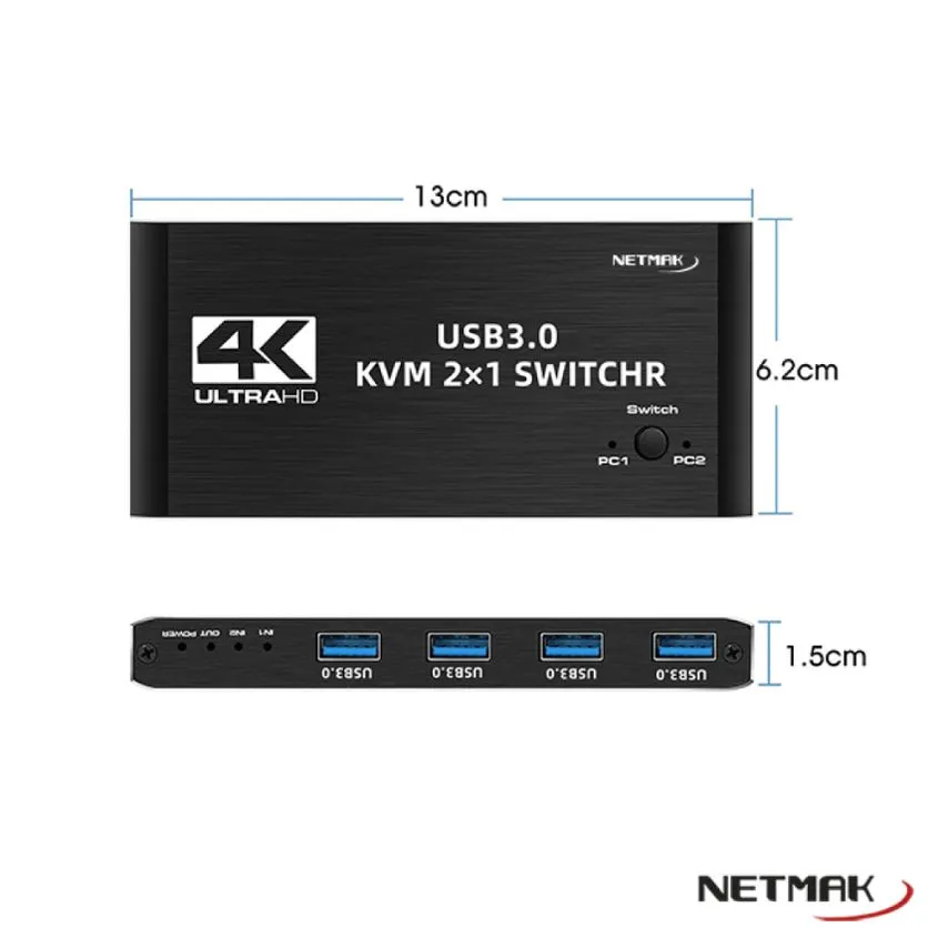 Switch KVM 2 Puertos HDMI Usb 4K Netmak