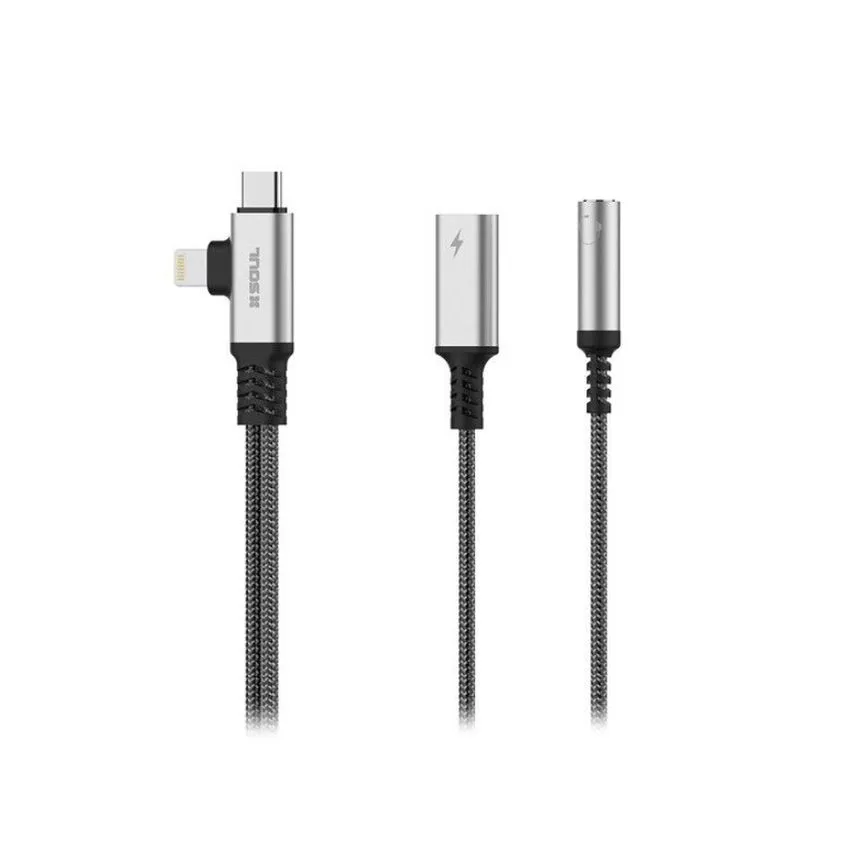 Adaptador Tipo C + Lightning + Plug 3.5mm  Hembra + Carga Soul