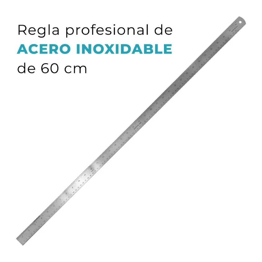 Regla Metalica de Acero Inox 60cm x 28mm Global Pulgada y Metrico