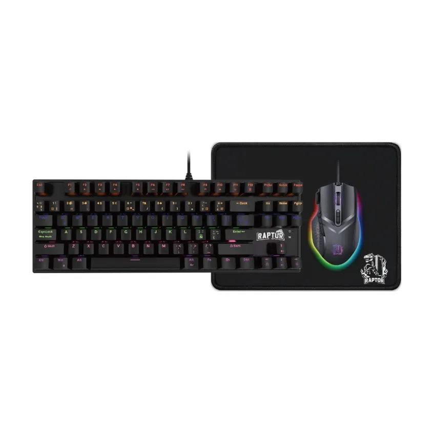 Combo Gamer Raptor Teclado Mecánico 87 Teclas + Mouse Rgb+ Mouse Pad