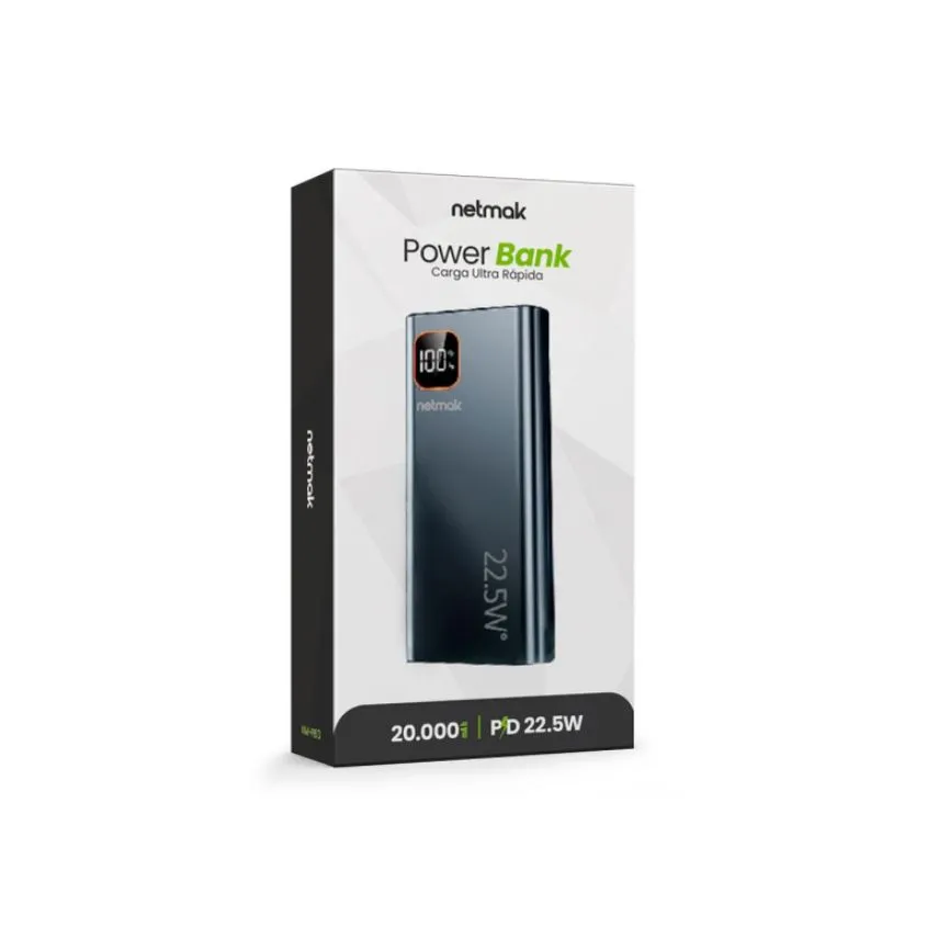 Power Bank 22.5w Carga Rapida 20.000 mAh c/Display Digital Netmak