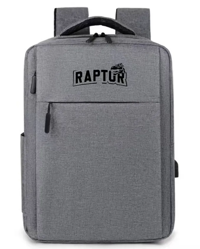 Mochila Raptor c/USB p/carga multiples bolsillos Gris