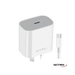 Cargador USB-C PD 30W Carga Rapida c/cable Tipo-c Netmak