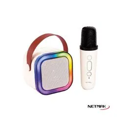 Mini Parlante Karaoke BT RGB Con Microfono Netmak Blanco